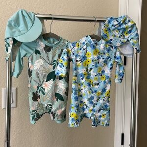 Long Sleeve Swim Suit and Hat Floral Bundle 0-3M